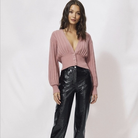 WILFRED New Plunge Front Cardigan  Wool Sweater Mauve Mousse Pink ARITZIA S - Picture 2 of 13